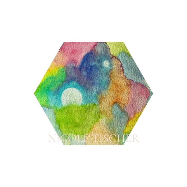 Hexagon mit Kunstdruck "Bunte Visionen II"