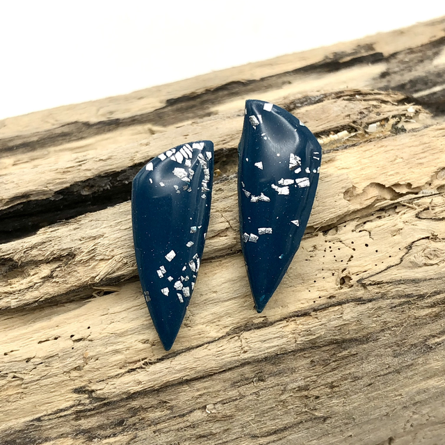 Teal and sliver glazed shard studs