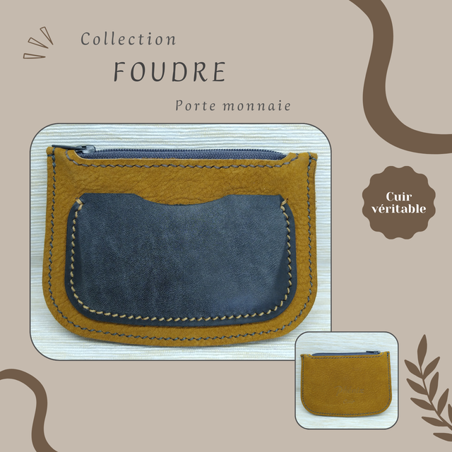 FOUDRE porte monnaie/carte - Jaune moutarde (nubuck) &amp; anthracite