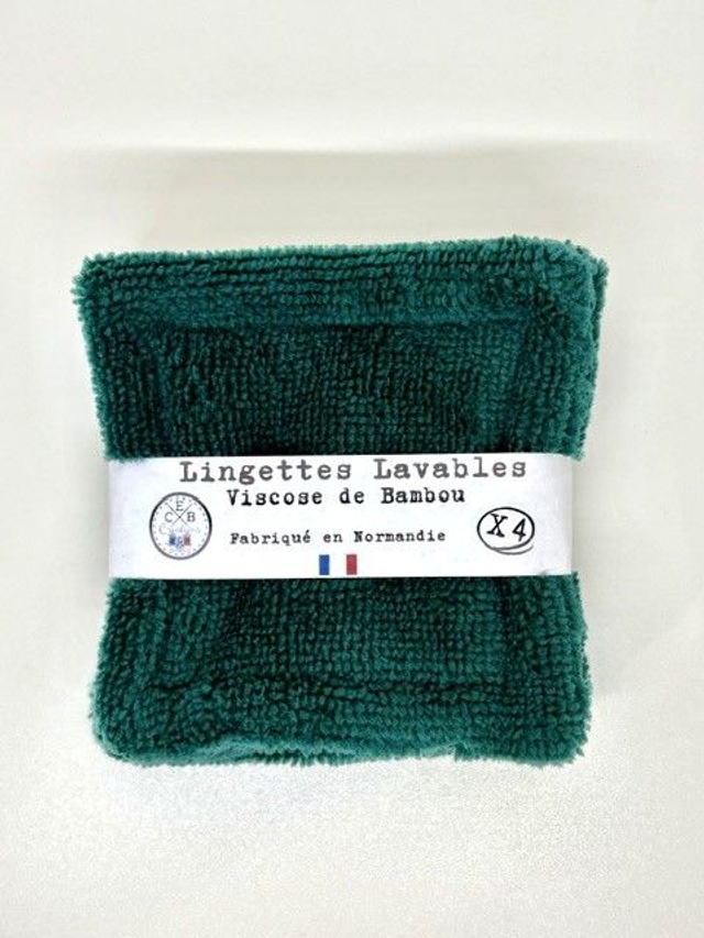 Coton lavable double face en éponge bambou "Vert émeraude" X4