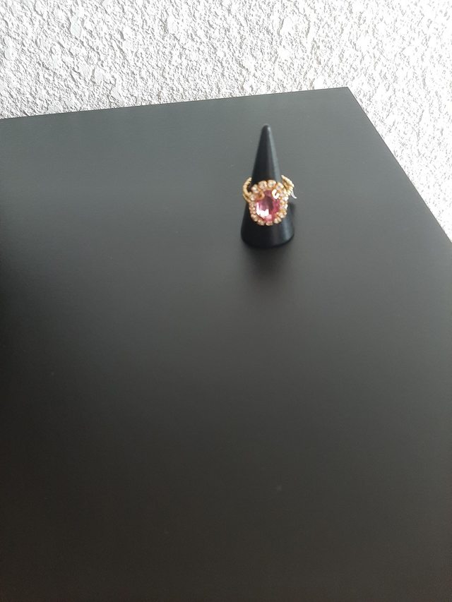 bague imite  tourmaline avec strass en perle cristal doré perle rocaille		