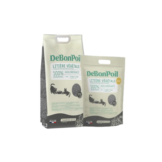 Litière agglomérante biodégradable au charbon actif 