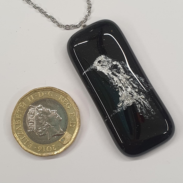 Big black silver raven pendant NEW