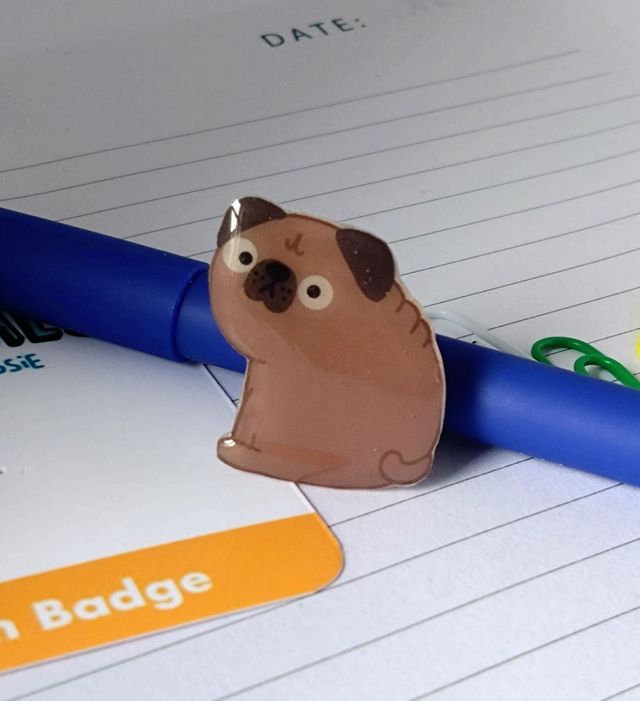 Pug dog pin badge