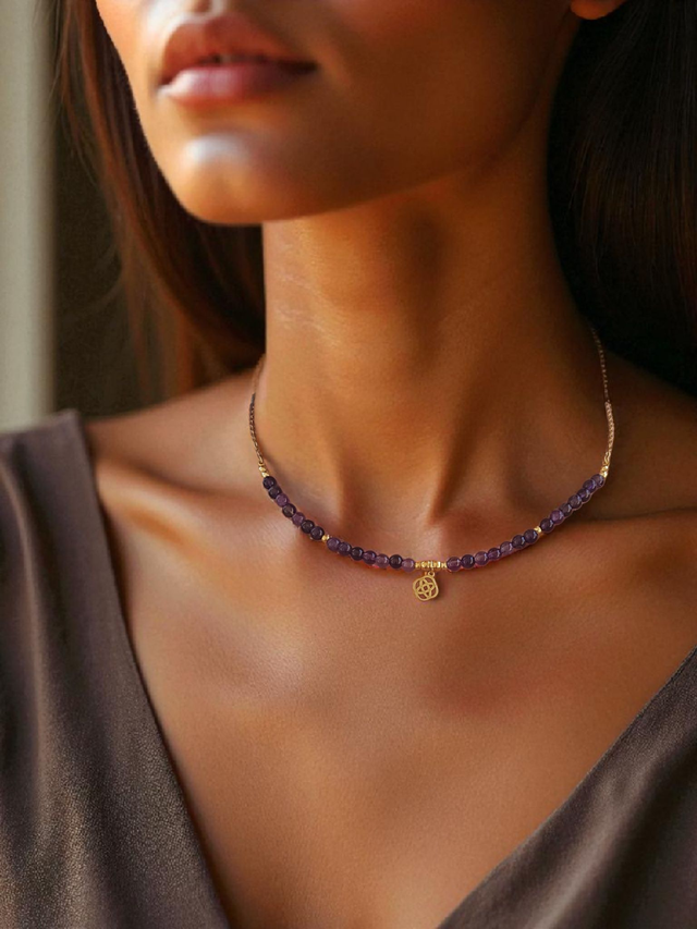 Ras de cou "Améthyste" &amp; Symbole Sacré – Bijou lithothérapie