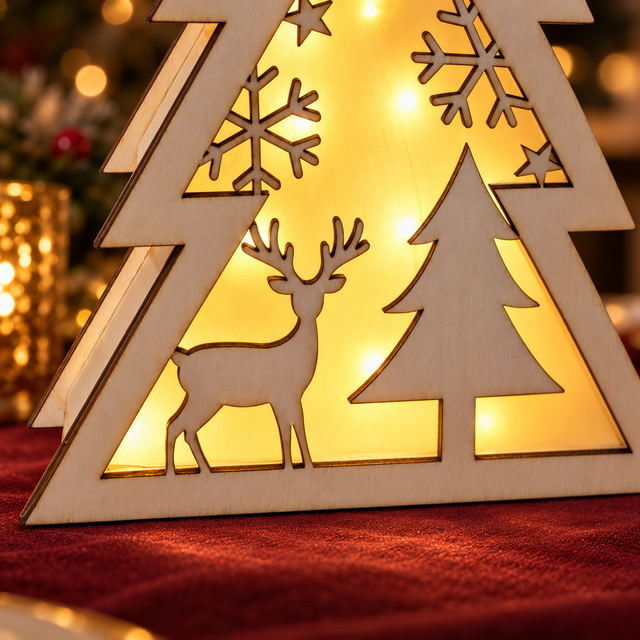Albero di Natale luminoso in legno a batteria – soggetti a scelta