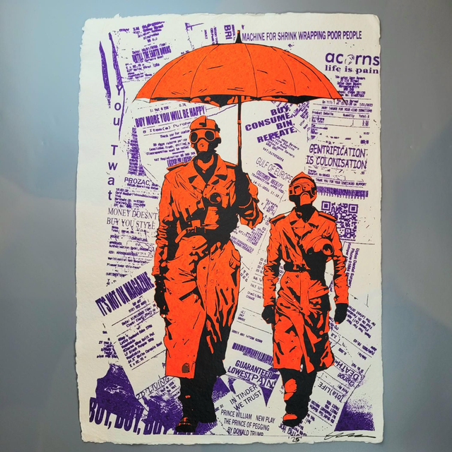 &quot;The Moggs&quot; A2 3colour screenprint on 360gsm recycled cotton paper