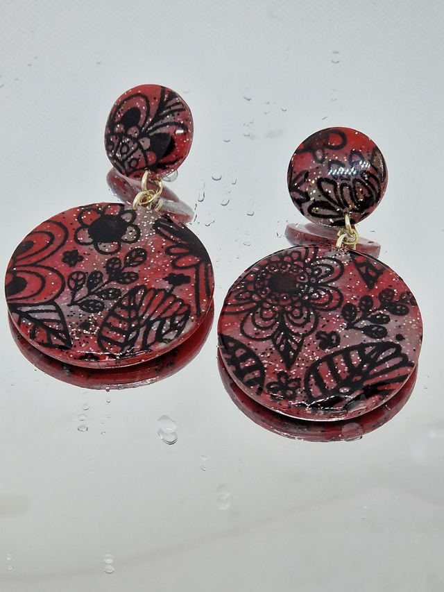 Statement oorbellen red marble