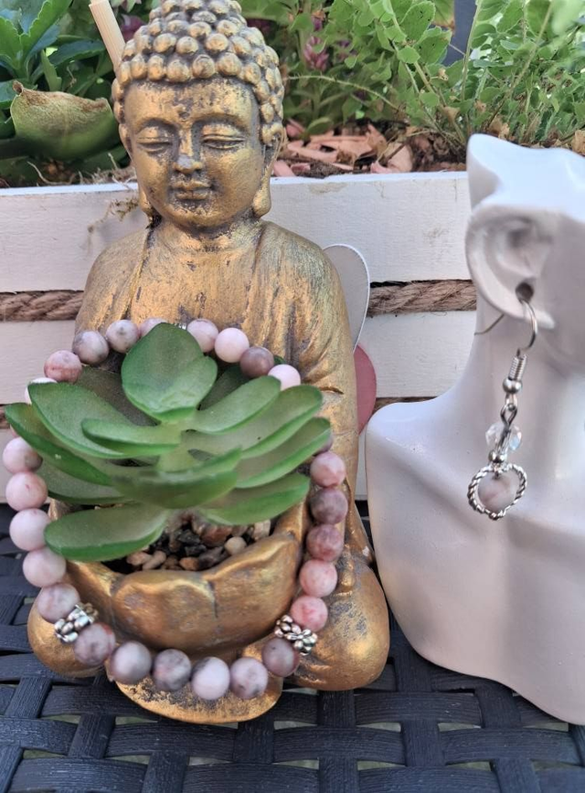 Bracelet Rhodonite + boucles d'oreilles 