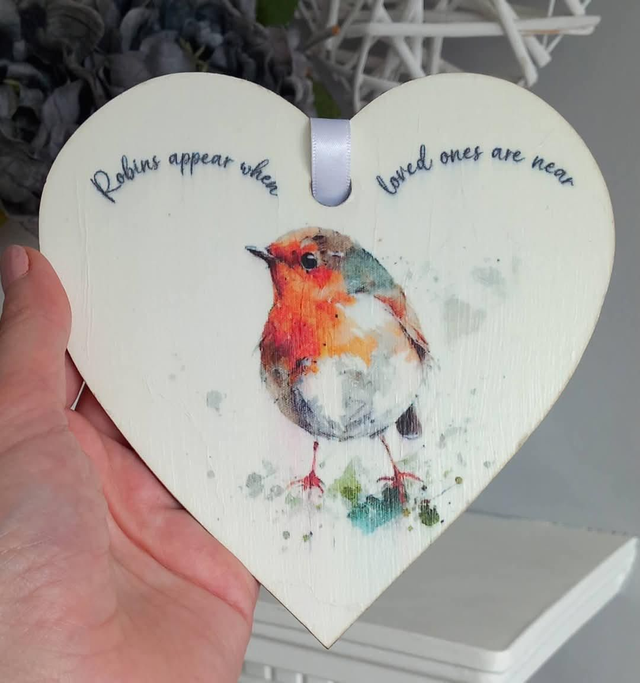 Robins Appear When Angels Are Near Wooden Plaque - Decoupage Design Sympathy Bereavement Gift - Condolence Memorial Keepsake