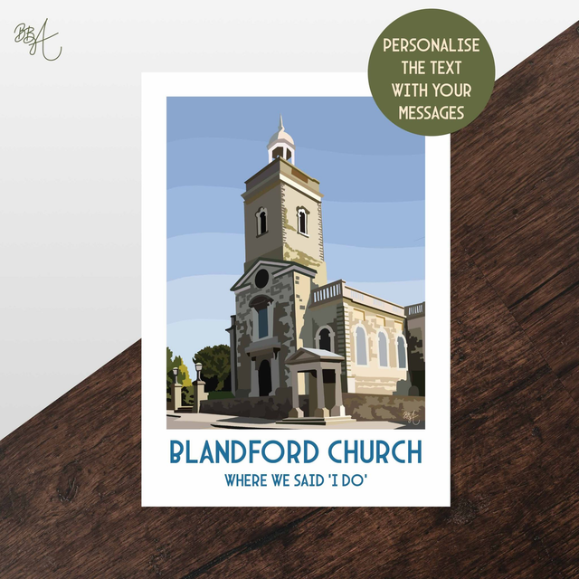 Blandford Church, Travel Poster Print - Vintage Style Dorset Wall Art