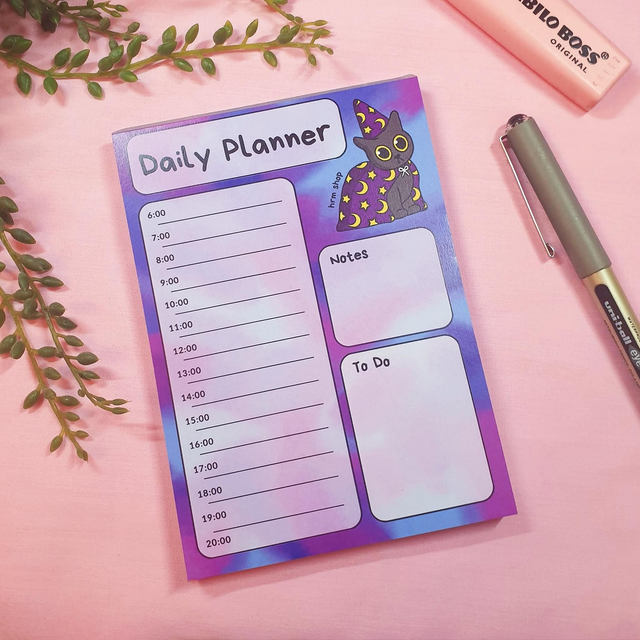Daily Planner Wizard Cat A6 Notepad