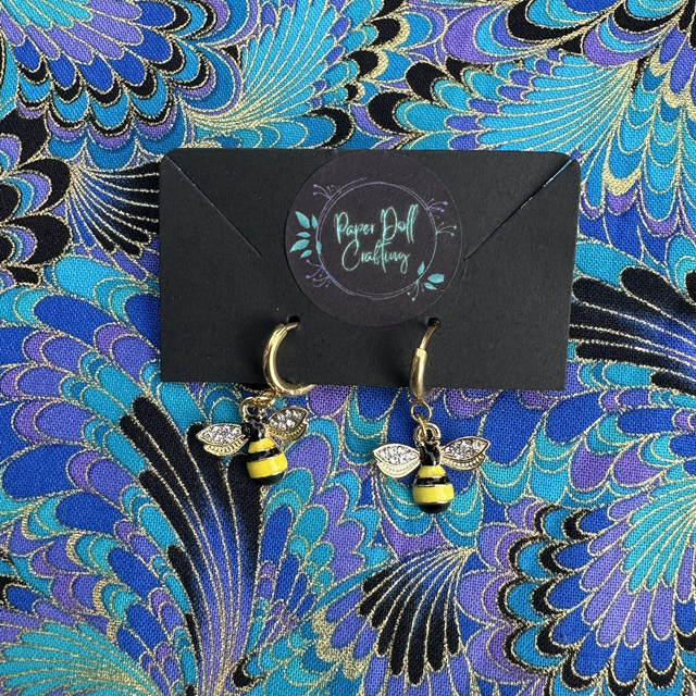 Small Gold Bumble Bee Huggy Hoop Earrings 