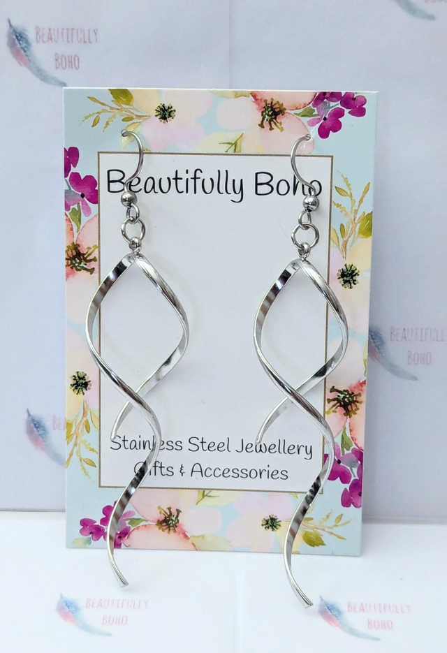 Stainless Steel Spiral Drop Earrings 