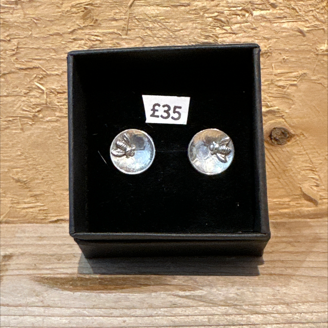 Silver Large Bee Stud Earrings 