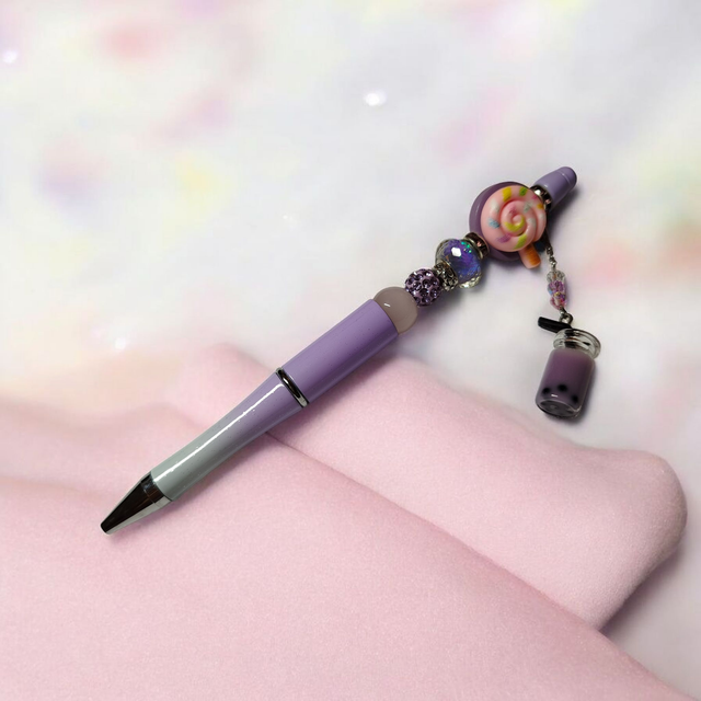 Stylo perles parme rose