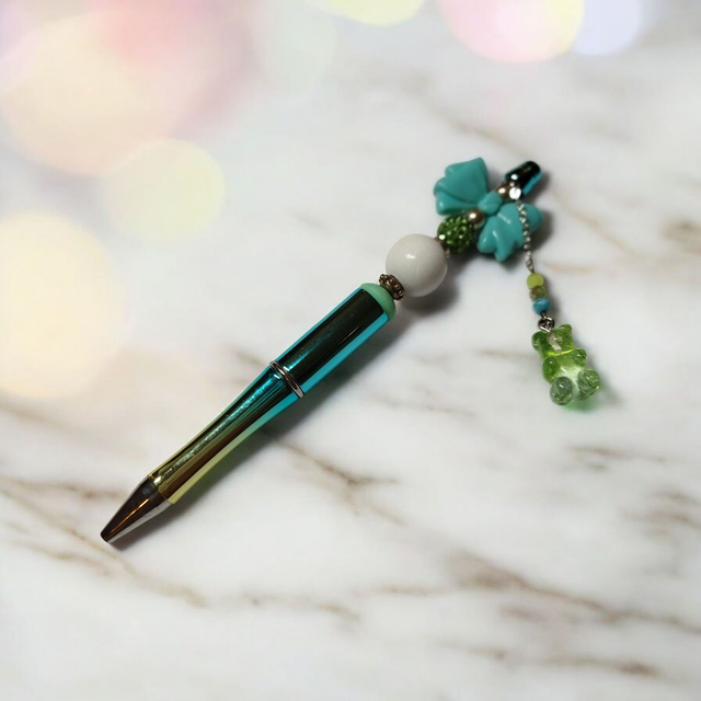 Stylo perles turquoise vert