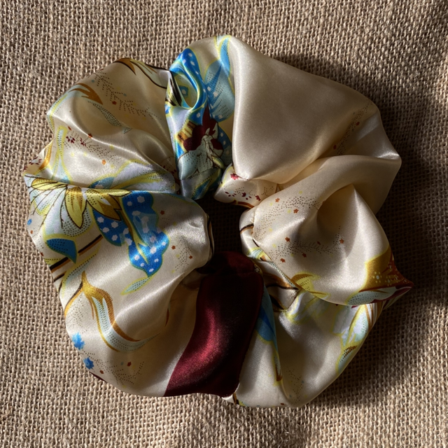 Chouchou XL imprimer fleurie beige/grenat/bleu