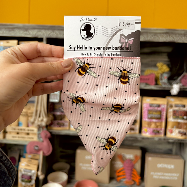 Pet Pooch Boutique Rose Petal Pink Cord Bumble Bee Polka Dots Dog Bandana - Extra Small