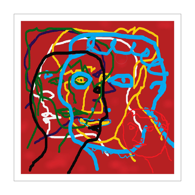 Faces on red background  /  Troels Grum-Schwensen farvegrafik