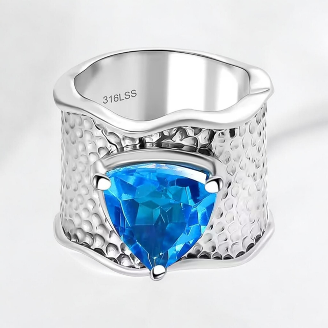 Stunning Natural Blue Carat Quartz Platinum Plated Ring.