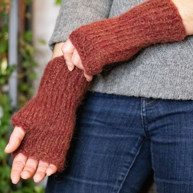 Mitaines en laine d'alpaga et mérinos tricotées à la main rouge bordeaux