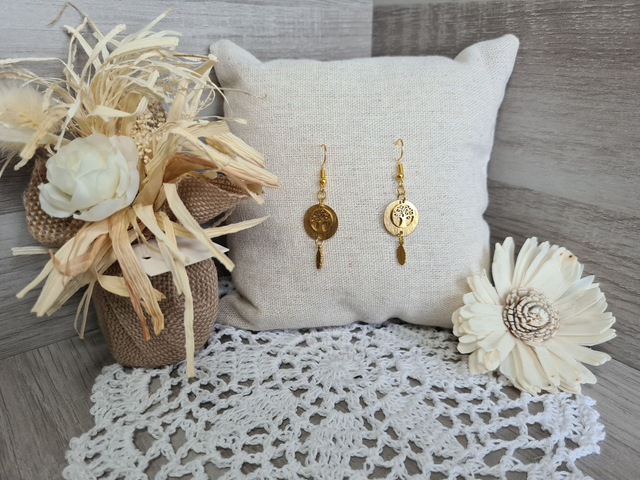 Boucles d&#039;oreilles dorées arbre de vie  Légères Et Hypoallergénique