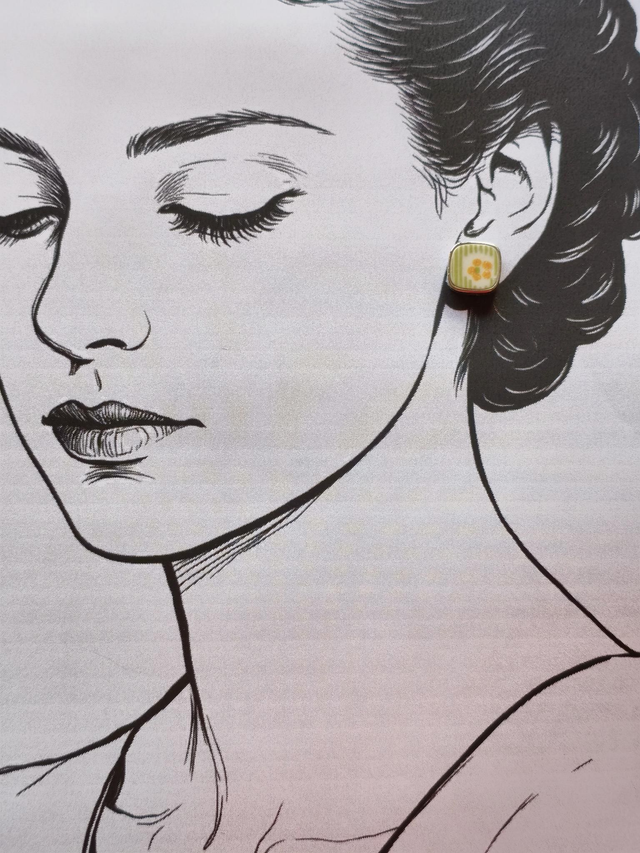 Boucles d'oreilles simples carrées - faïence italienne et laiton - no.2