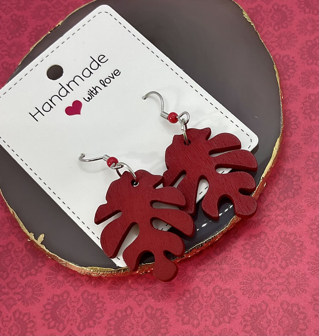 Wooden leaf earrings. Handmade