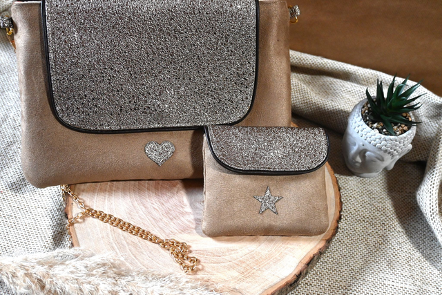 ✨MELITA ✨ Duo sac pochette suédine Beige – Élégance et Charme ✨
