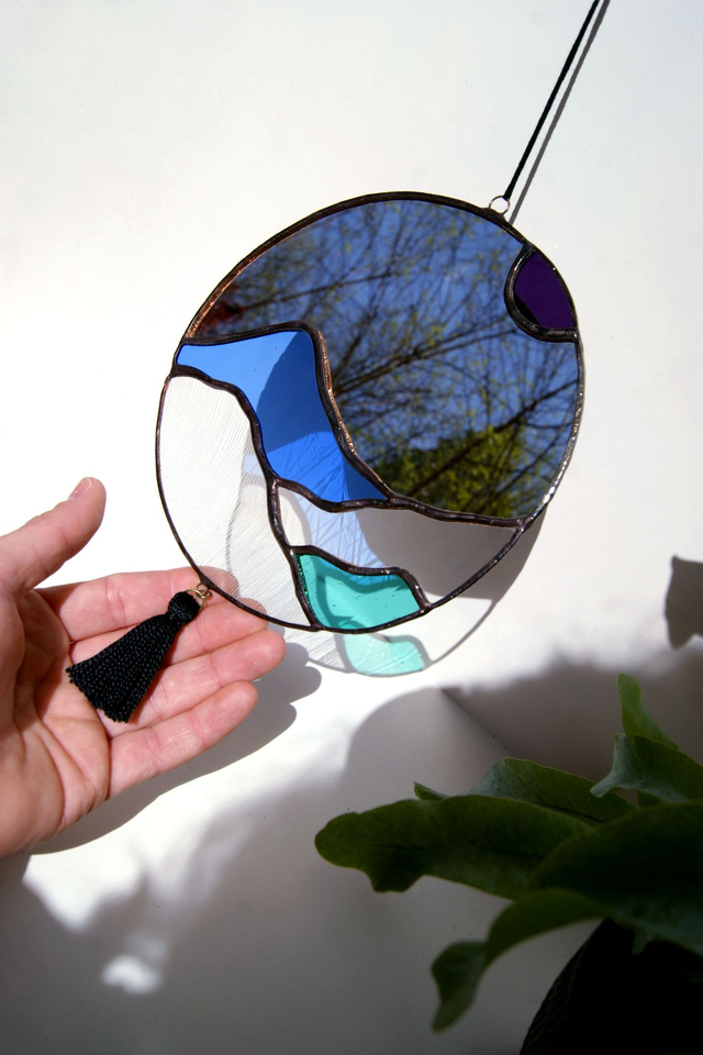 Suspension Montagne ● Petit modèle en miroir ● Bleu &amp; violet