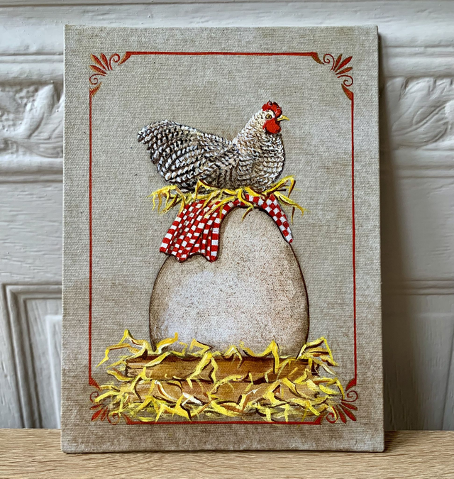 Carton toilé "poule sur oeuf géant"