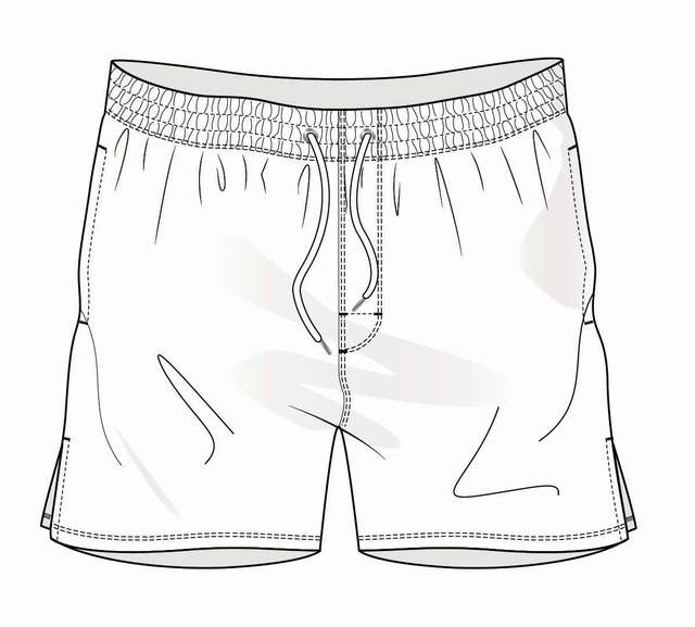 Herren Badeshorts auf Maß - Geraffter Gummibund, seitlichen Schlitzen, Zierhosenschlitz