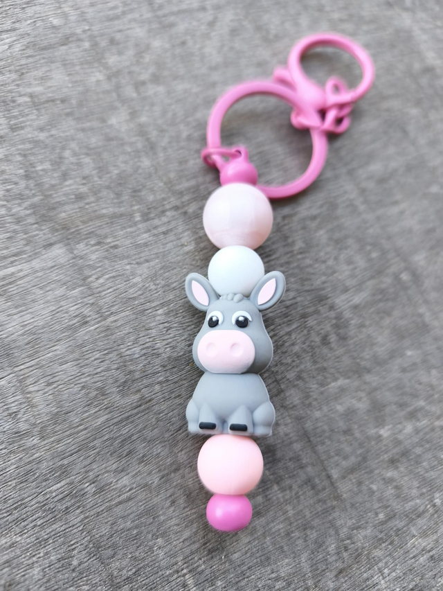 Porte clef rose petit âne mignon 