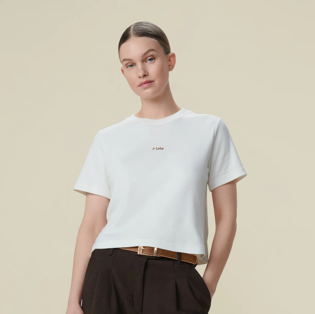 Lois Jeans Cherry Tee Lois Center - Cropped Tee Off White Brown Logo