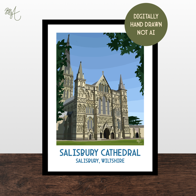 Salisbury Cathedral, Wiltshire, Travel Poster Print – Vintage Style Wall Art