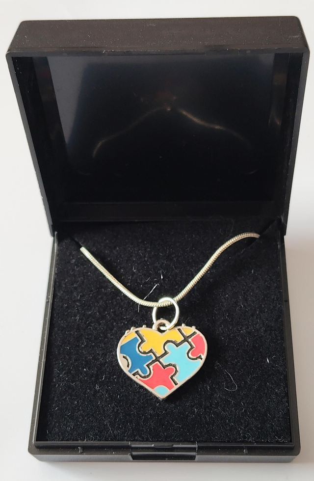 Autism Awareness Jigsaw Heart Necklace.