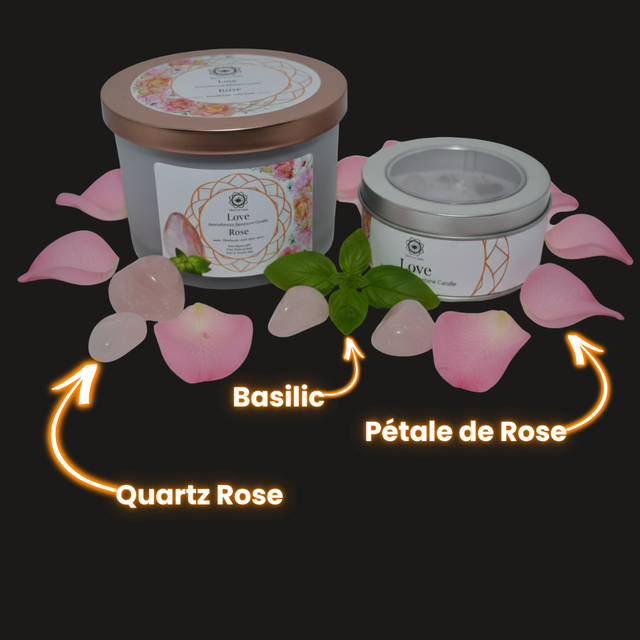 Bougie Green Tree : Amour - Quartz Rose + Rose et Basilic
