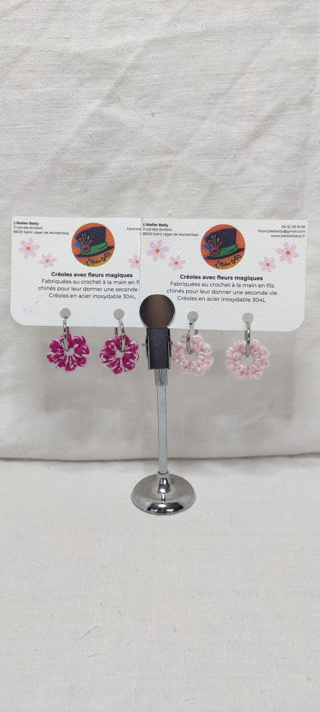 Créoles argentées Pampillettes Parterre rose poudré