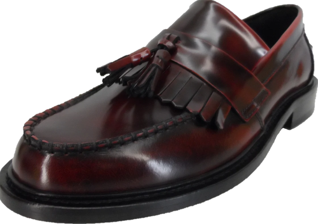 IKON ORIGINAL SHOES SELECTA MENS LEATHER TASSEL LOAFERS IN OXBLOOD RUB OFF