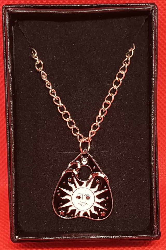 Enamel Black &amp; White Ouji Pointer with Sun Pendant Necklace.