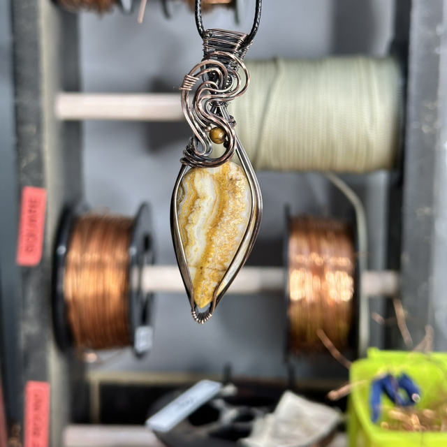 Crazy lace Agate pure copper wrapped pendant 