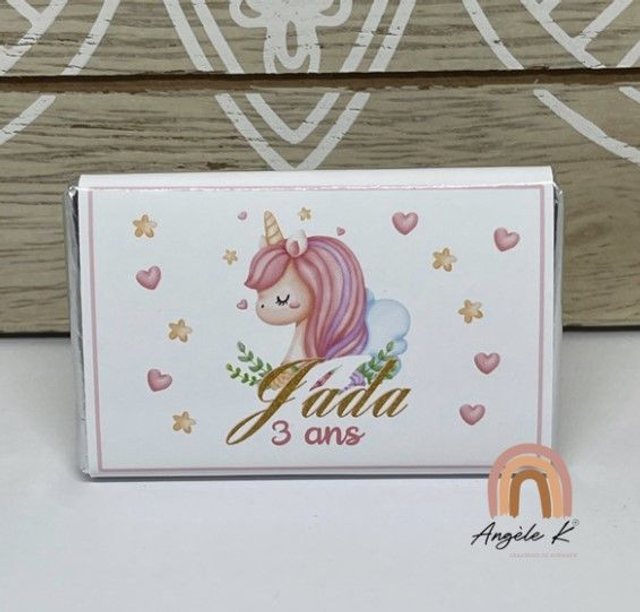 Lot de 10 mini chocolats personnalisés thème licorne