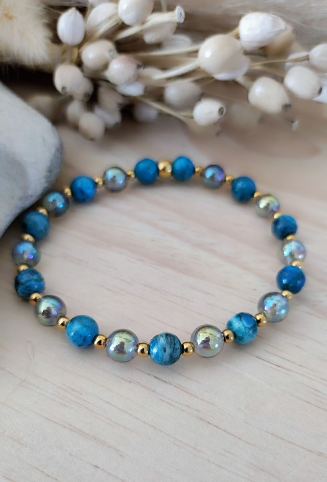 Bracelet "Atteinte des objectifs" Opale bleue et Aqua Aura
