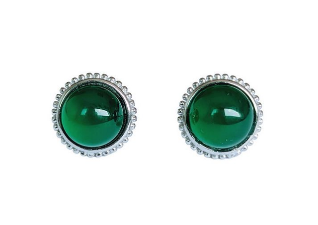 ♡ Boucles d'Oreilles Ronde Chrysoprase en cuivre blanc ♡ 