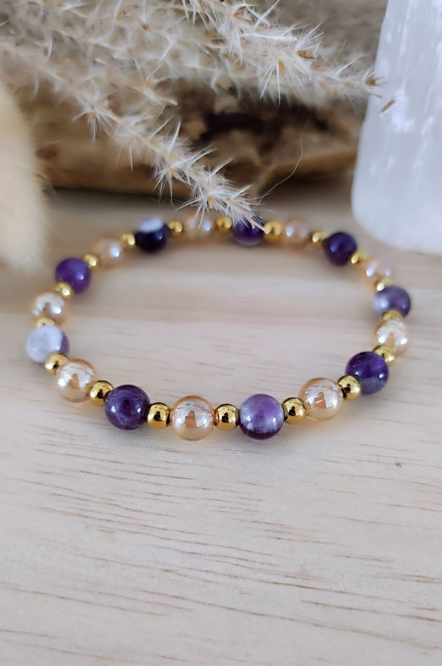 Bracelet "Protection mentale" Améthyste chevron et Aqua aura