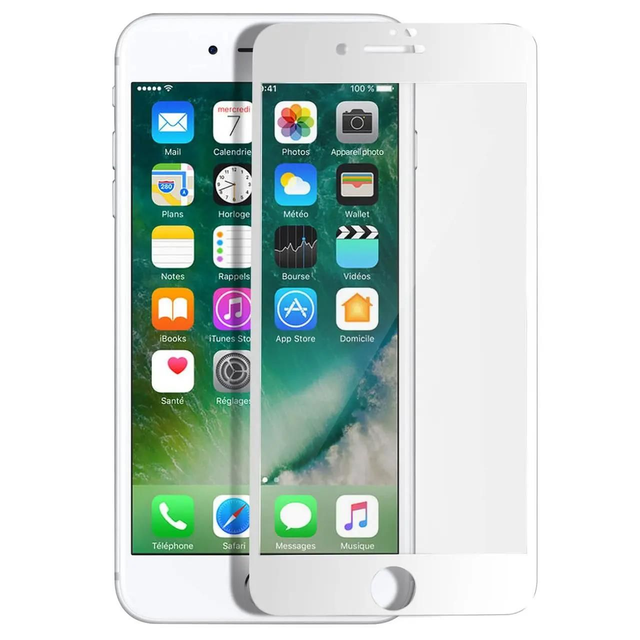 Verre trempe iPhone transparent contour blanc