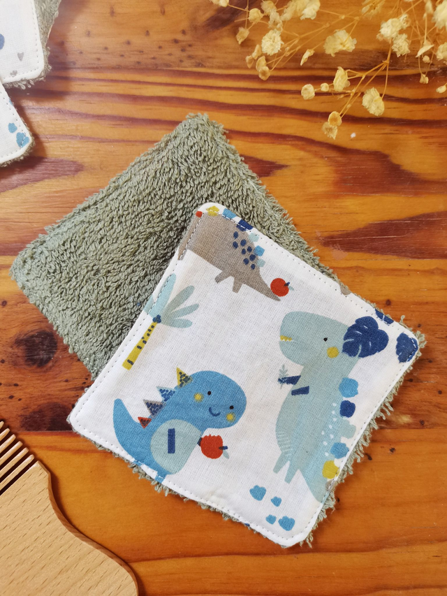 Lot de 8 cotons lavable Dino sauge