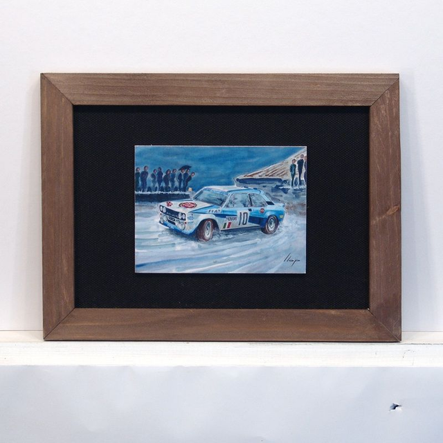 Artimotor enmarcado 21x28 - 1980 Walter Rohrl Fiat 131 Abarth 1º rallye Montecarlo