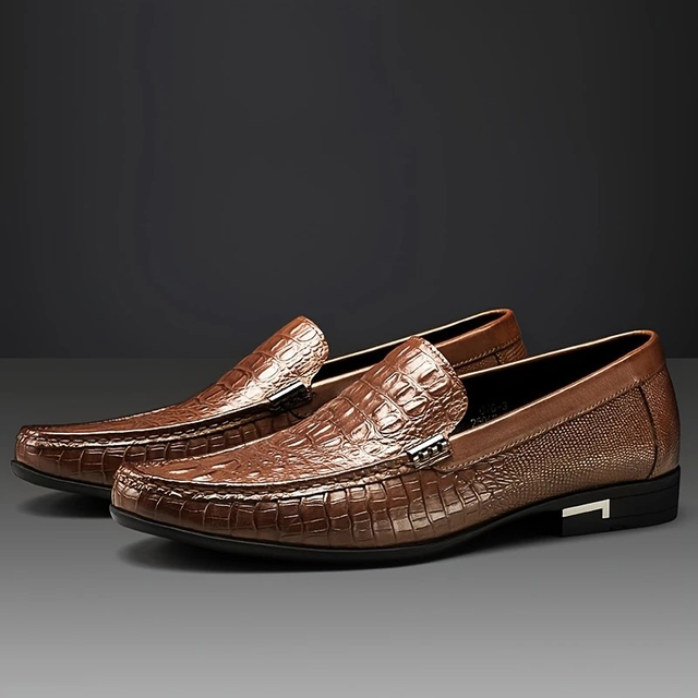 Men's Crocodile-Embossed Synthetic Slip-On Loafers